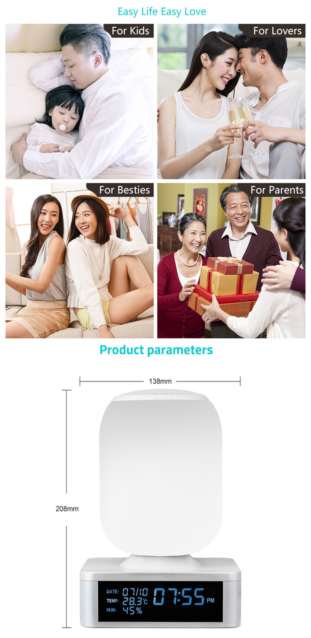 Table Lamp Wireless Bluetooth Speaker Light-RGB App Smart Control Bedside Lamp