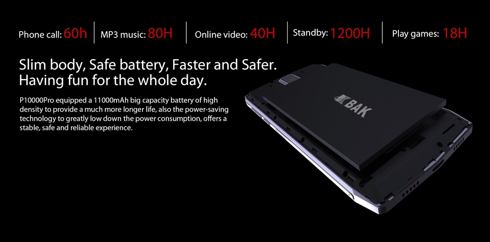 [HK Stock]Blackview P10000 Pro  5.99 Inch Smartphone MT6763 4GB 64GB 16.0MP+0.3MP Dual Rear Cameras Android 7.1 OS 11000mAh Battery - Black