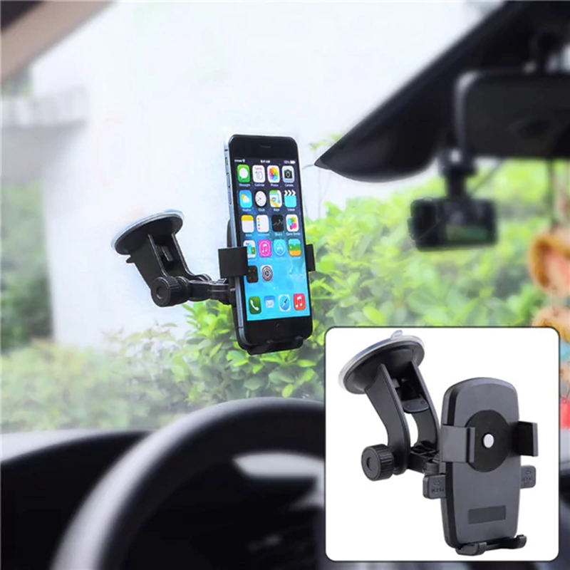 Windshield Dashboard Car Holder Phone Stand With Sucker Easy Installation For Apple/Xiaomi/Huawei - Black