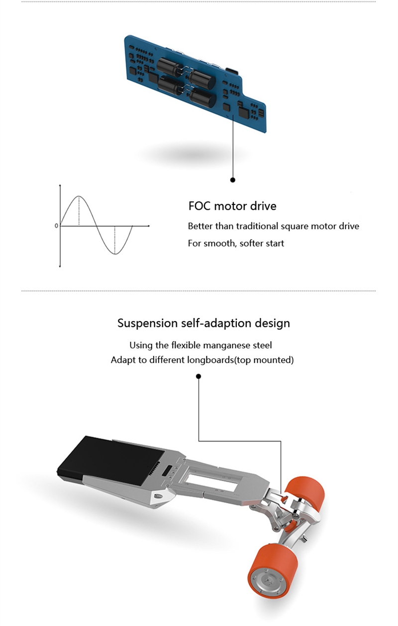 Funing Board Detachable Skateboard Booster Power Device Electric Board Remote Control Foldable Dual Motor - Black
