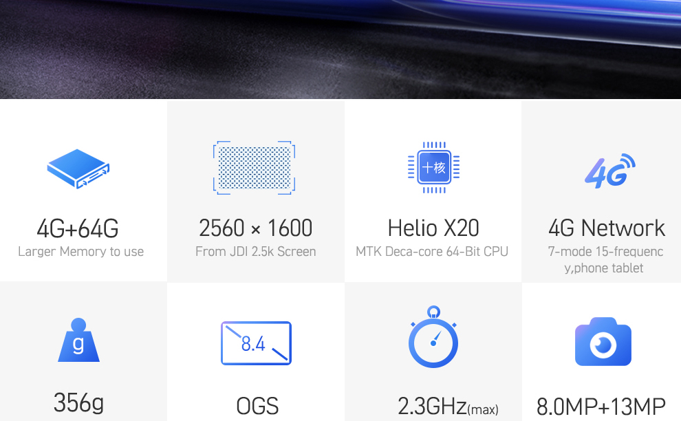 ALLDOCUBE Cube X1 4G Tablet PC MT6797 Deca Core 8.4" 2K Screen 2560*1600 Android 7.1 Dual SIM 4GB RAM 64GB ROM - Black