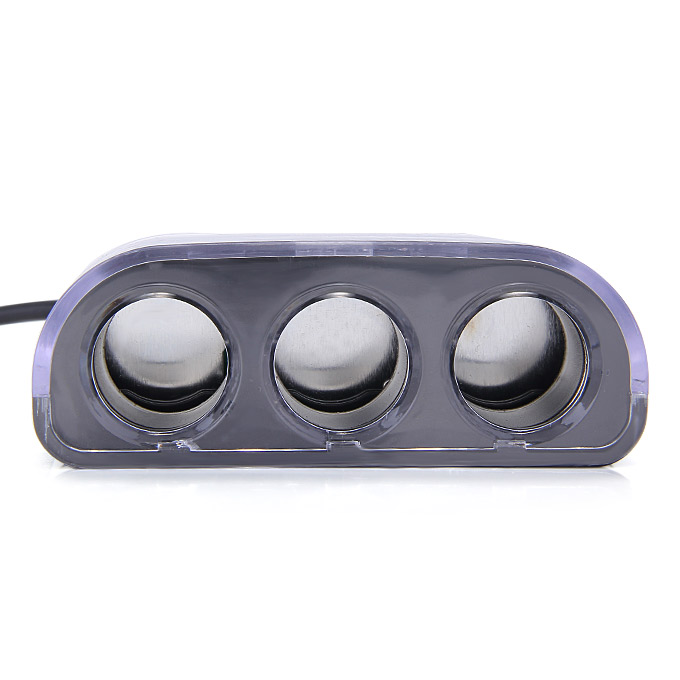 12V/24V DC 3 Way Socket Adapter With USB Interfaced Charger For Phones PSP IPhone - Black