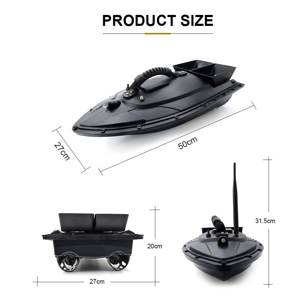 Flytec 5 Generation Intelligent Fishing Bait RC Boat with Double Motors 500M RC Distance 1.5KG Loading LED Light - Black