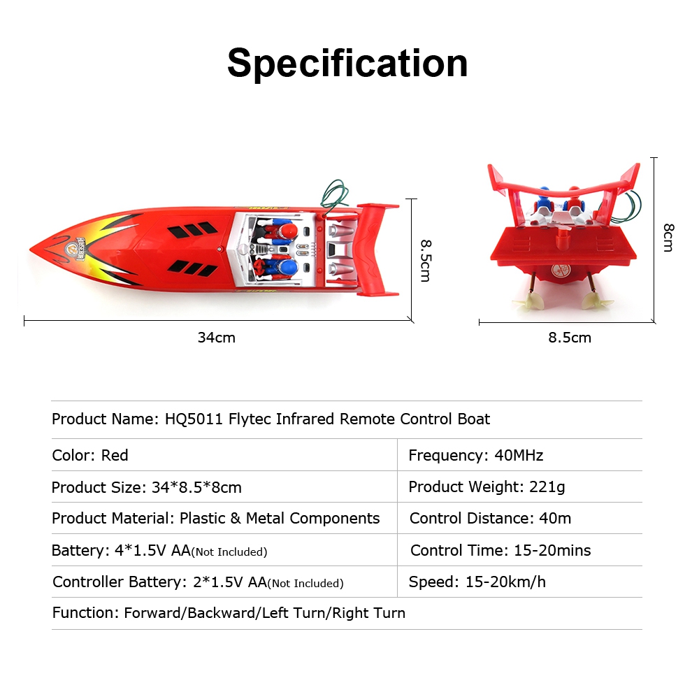 Flytec HQ5011 40Mhz Brushed RC Racing Boat RTR - Red