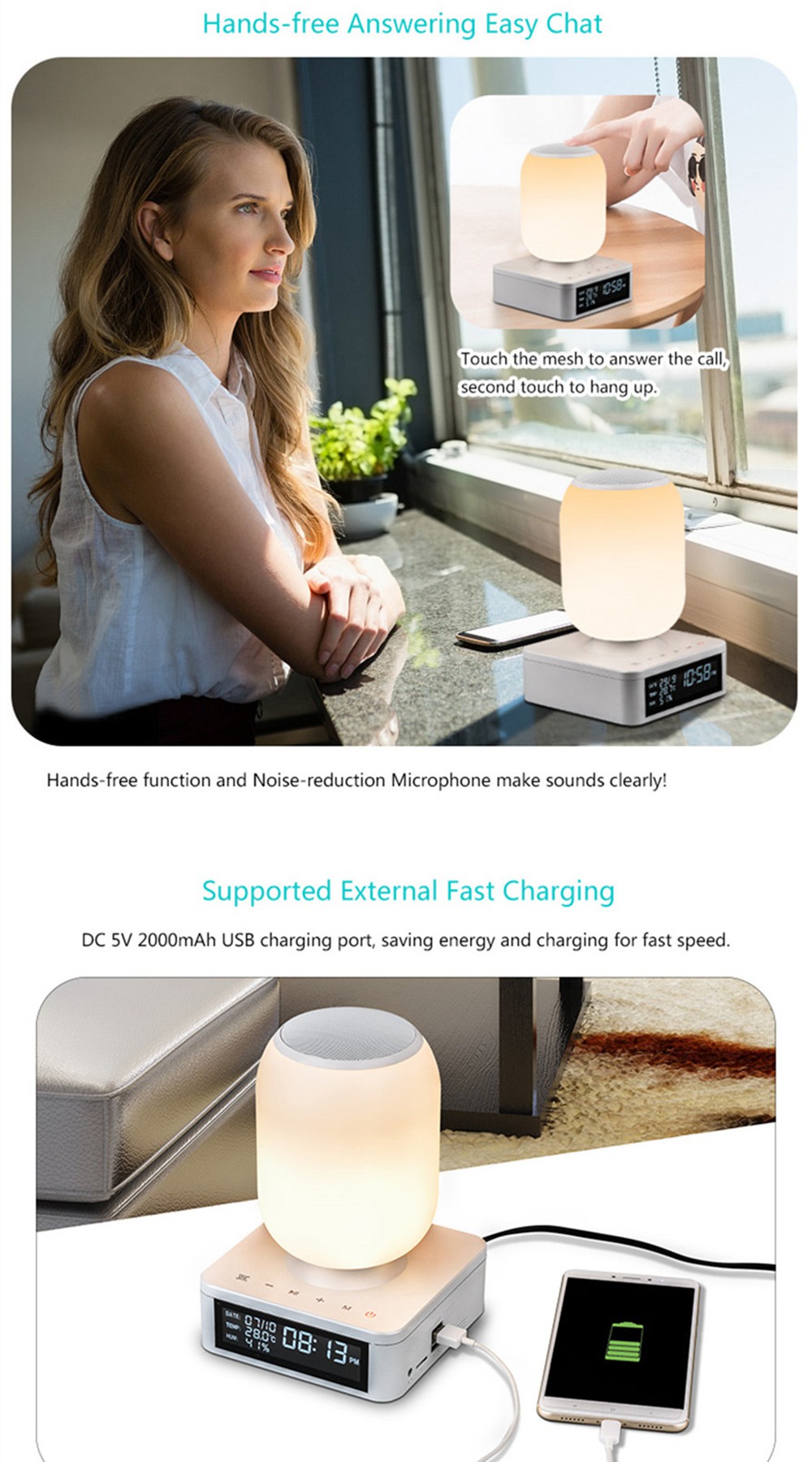 Table Lamp Wireless Bluetooth Speaker Light-RGB App Smart Control Bedside Lamp