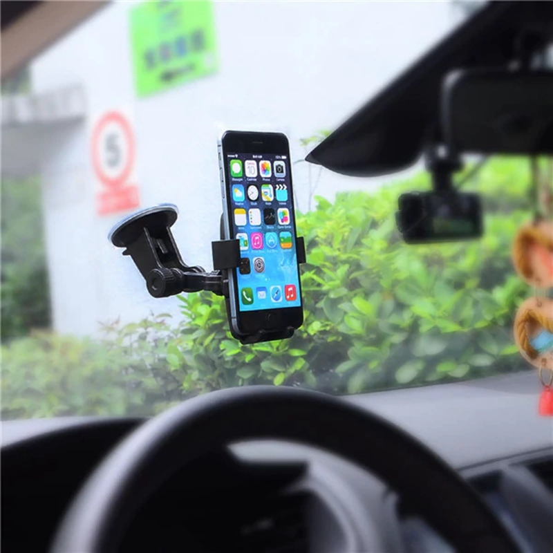 Windshield Dashboard Car Holder Phone Stand With Sucker Easy Installation For Apple/Xiaomi/Huawei - Black