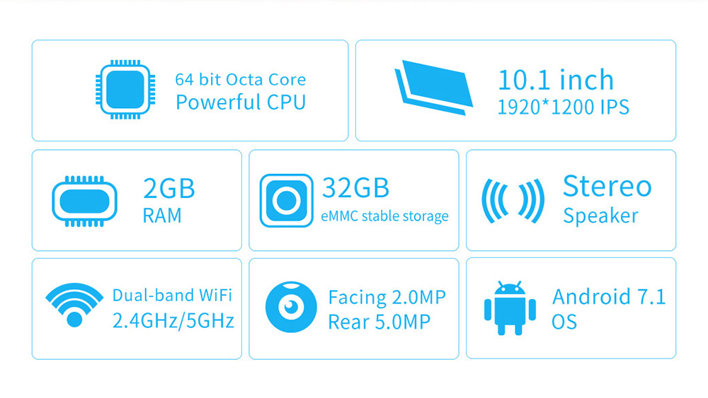 Teclast P10 Tablet MT8163 Octa Core 10.1" IPS Screen 1920*1200 Android 7.1 2GB RAM 32GB ROM - Silver+White