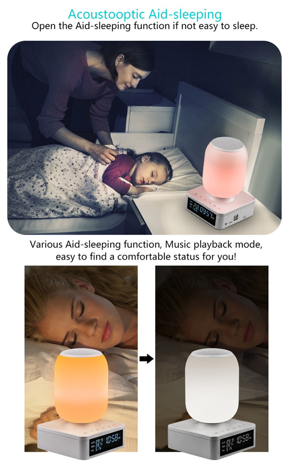Table Lamp Wireless Bluetooth Speaker Light-RGB App Smart Control Bedside Lamp