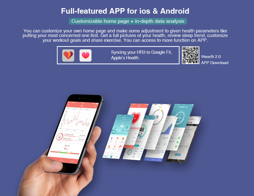 Makibes HR3 Smart Bracelet Continuous Heart Rate Monitor TFT Color Touchscreen IP67 Water Resistant Bluetooth Compatible With IOS Android - Black