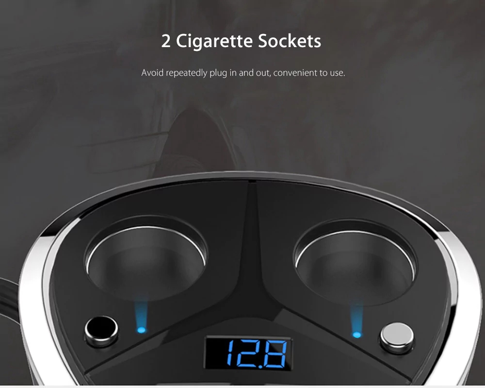 Philips DLP2029 Car Charger Multifunctional Cup Shape Cigarette Lighter 2 Sockets Double USB Ports LED Indicator - Black
