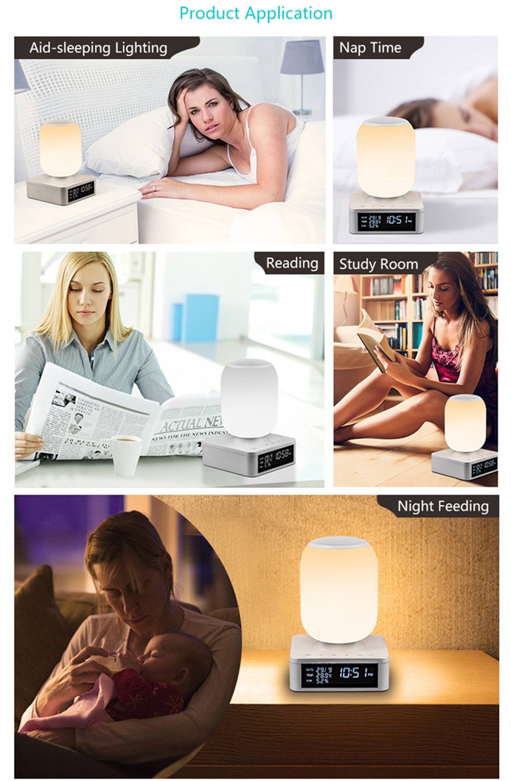 Table Lamp Wireless Bluetooth Speaker Light-RGB App Smart Control Bedside Lamp