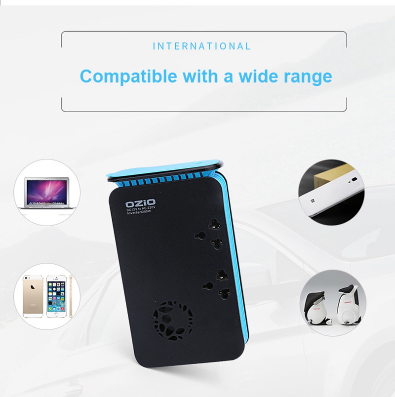 OZIO LB20A Car Inverter DC 12V To 220V AC 200W Car Charger Dual USB Ports Car Socket With Cigarette Lighter - Black