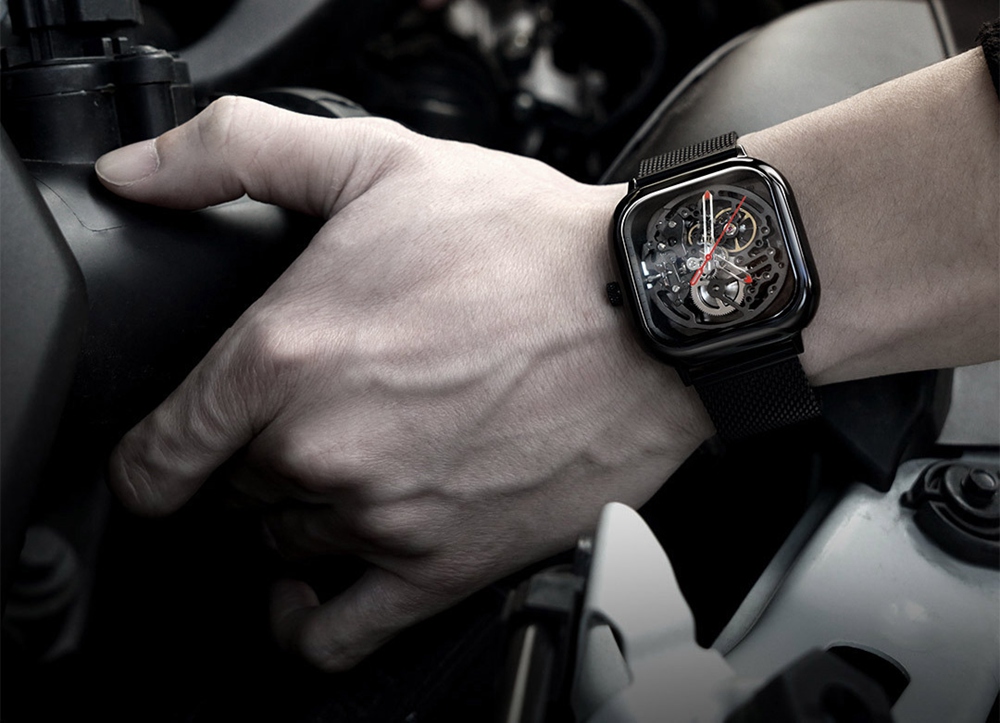 Xiaomi CIGA Wristwatch Hollow Mechanical Stainless Steel Braided Band Automatic Mechanical Core Men's Watch -Black