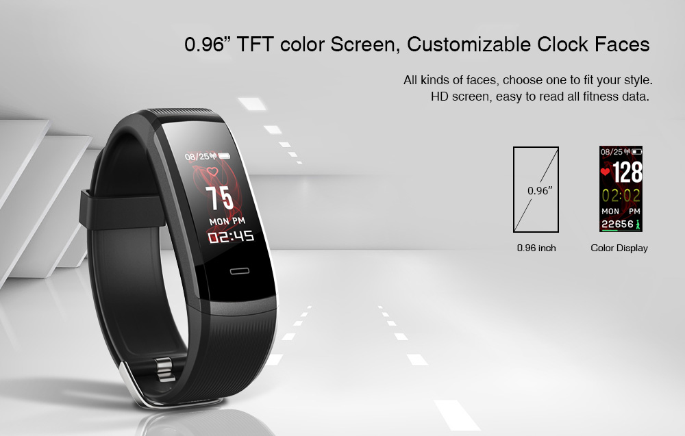 Makibes HR3 Smart Bracelet Continuous Heart Rate Monitor TFT Color Touchscreen IP67 Water Resistant Bluetooth Compatible With IOS Android - Black