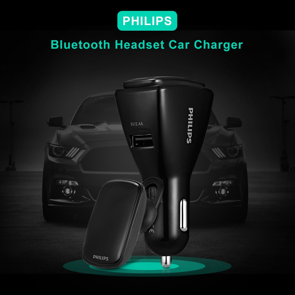Philips SHB1801 Car Charger And Bluetooth Headset Kit 2.4A Single USB Port - Black