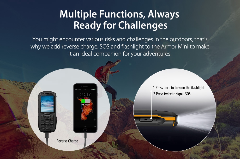 Ulefone Armor Mini 2.4 Inch Phone IP68 Waterproof For Outdoor Adventures MTK6261D Wireless FM Radio 2500mAh Dual SIM Card - Black