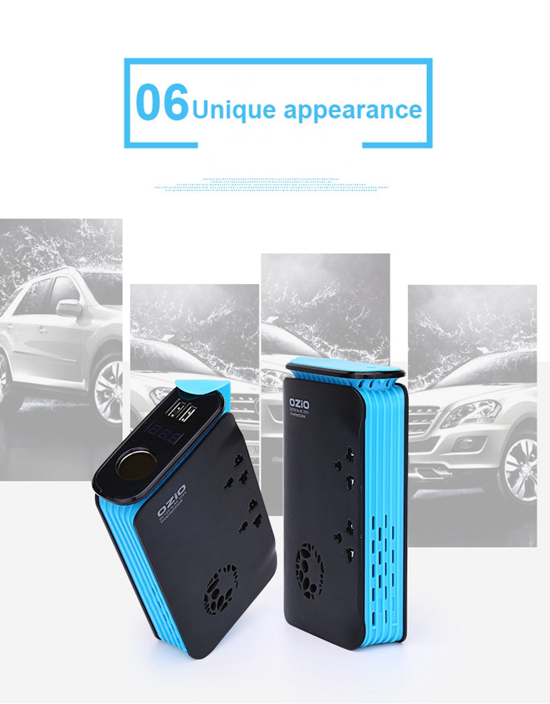 OZIO LB20A Car Inverter DC 12V To 220V AC 200W Car Charger Dual USB Ports Car Socket With Cigarette Lighter - Black