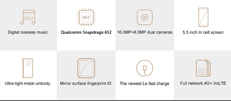 LeTV LeEco Le X526 5.5 Inch 4G LTE FHD Screen Smartphone Qualcomm Snapdragon 652 3GB 32GB 16.0MP Android 6.0 Touch ID - Rose Gold
