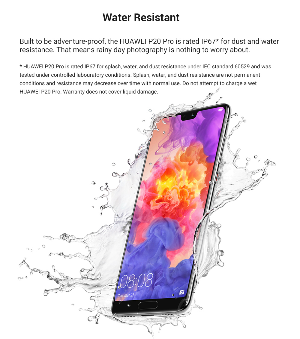 HUAWEI P20 Pro 6.1 Inch Smartphone FHD+ Screen Kirin 970 6GB 64GB 20.0MP+40.0MP+8.0MP Three Rear Cameras Android 8.1 - Aurora Color