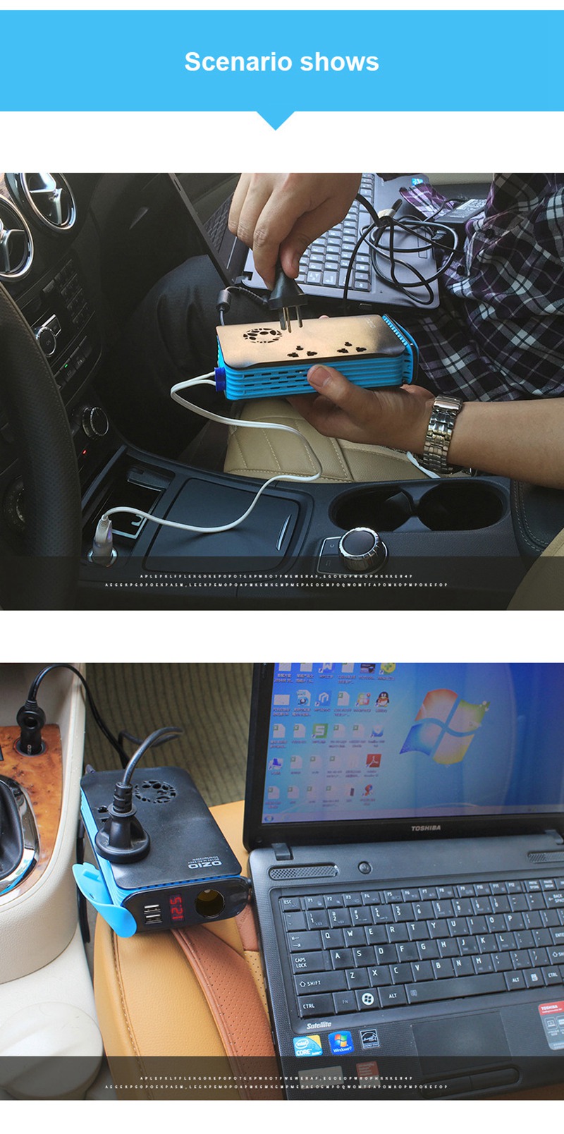 OZIO LB20A Car Inverter DC 12V To 220V AC 200W Car Charger Dual USB Ports Car Socket With Cigarette Lighter - Black