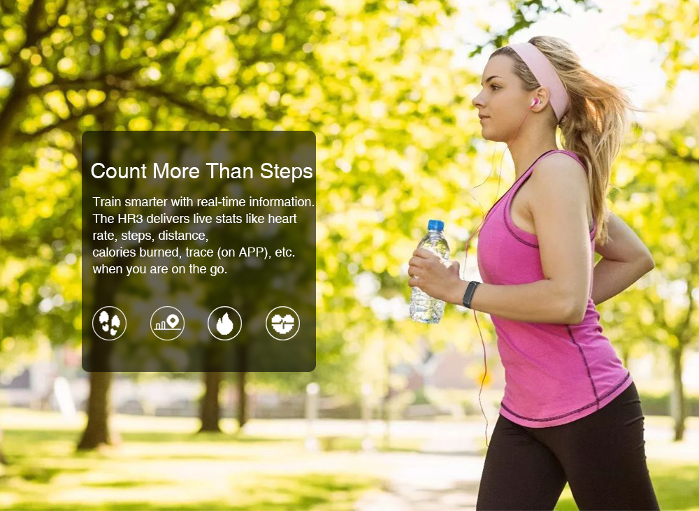 Makibes HR3 Smart Bracelet Continuous Heart Rate Monitor TFT Color Touchscreen IP67 Water Resistant Bluetooth Compatible With IOS Android - Black