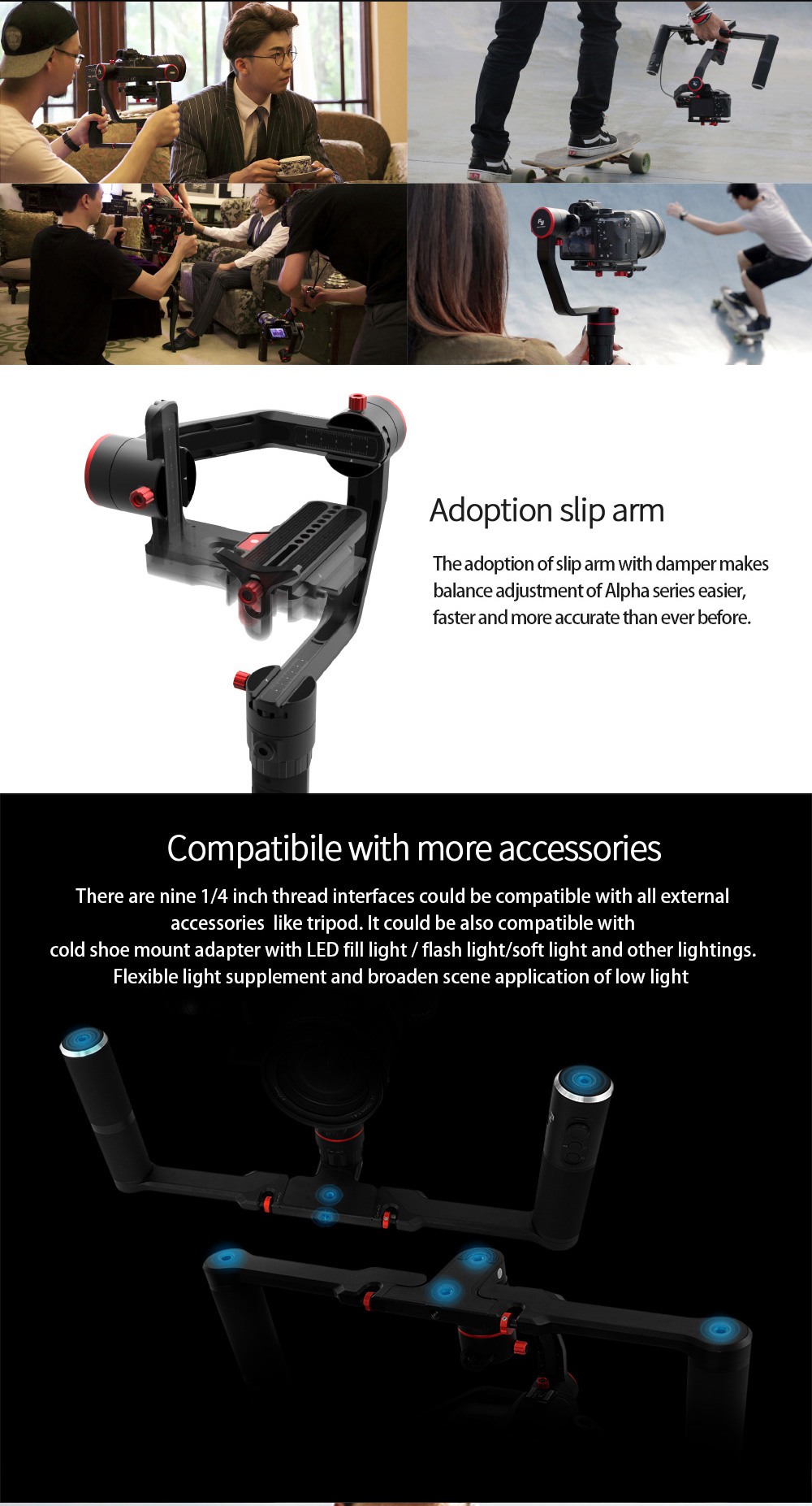 FeiyuTech A2000 3-Axis Brushless Handheld Gimbal for  Mirrorless DSLR Camera - Single Handheld