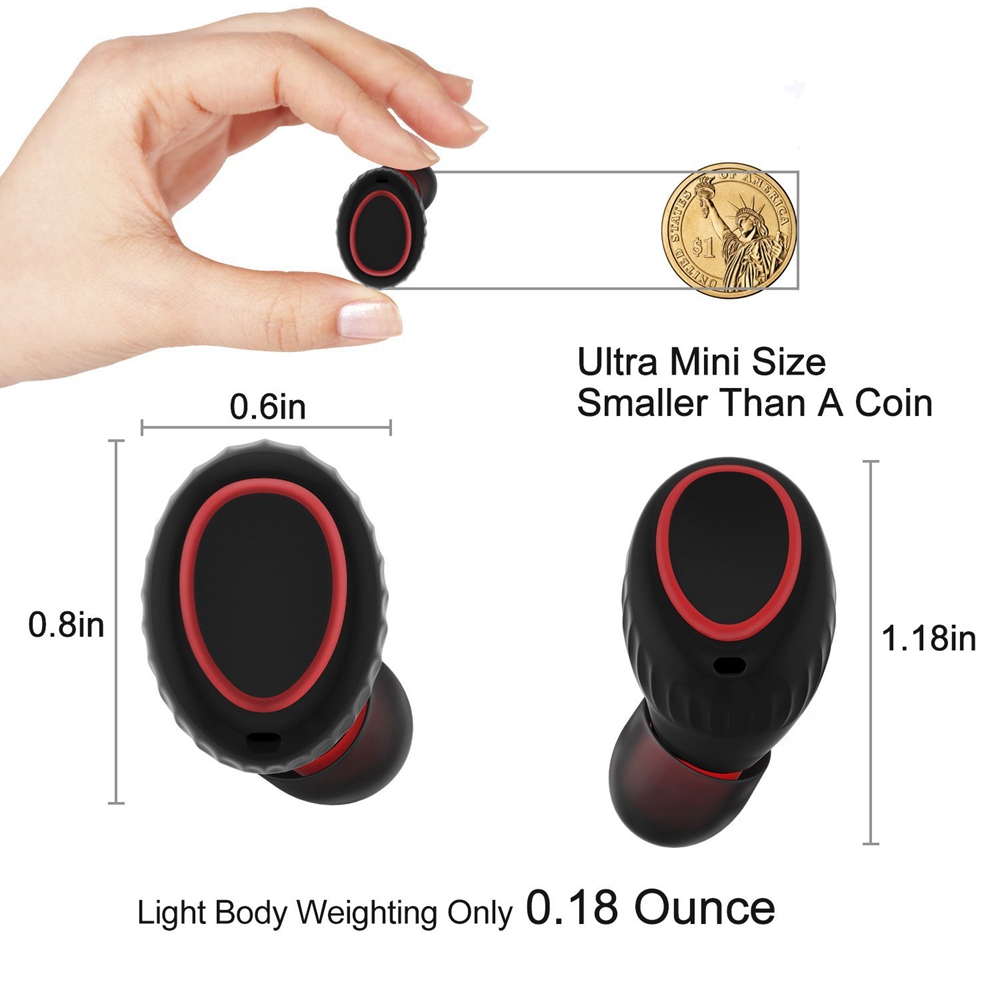 HV-358 TWS Bluetooth Mini Earphones Double Ear Stereo Earbuds with Mic Charging Box - Black