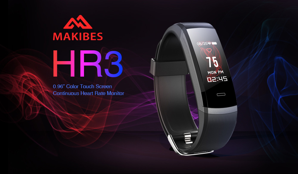 Makibes HR3 Smart Bracelet Continuous Heart Rate Monitor TFT Color Touchscreen IP67 Water Resistant Bluetooth Compatible With IOS Android - Black