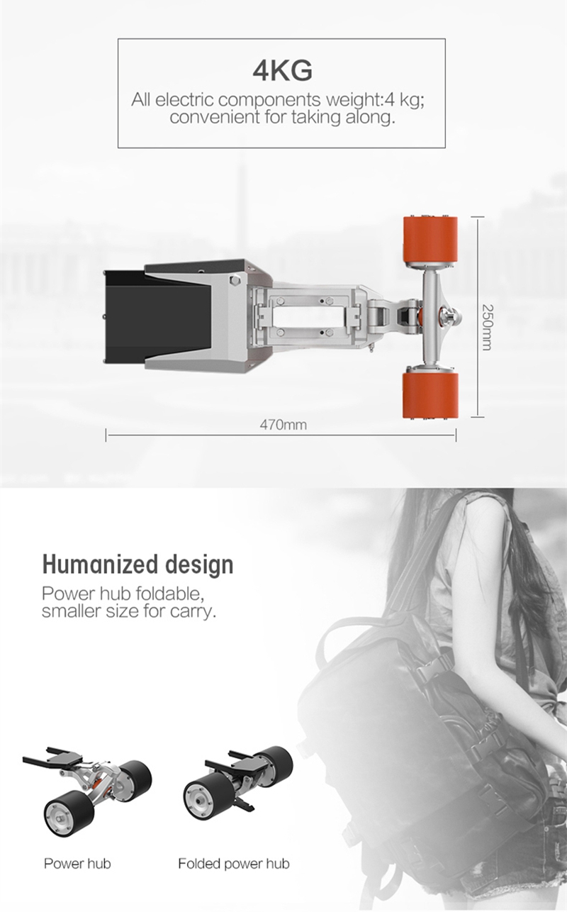 Funing Board Detachable Skateboard Booster Power Device Electric Board Remote Control Foldable Dual Motor - Black