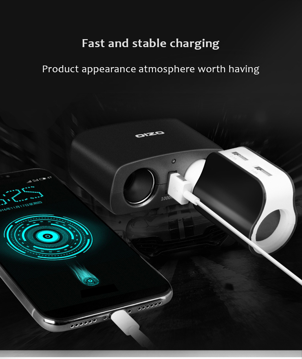 OZIO EF21 Multi-Function Car Charger 2 Sockets Car Cigarette Lighter Single USB Port Car Charger - Black
