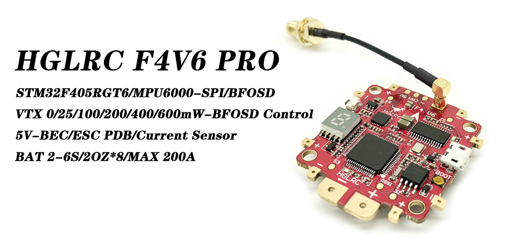 HGLRC F4 V6 PRO Flight Controller AIO OSD 5V/3A BEC PDB 5.8G 48CH VTX with Antenna Pigtail Cable - RP-SMA Female