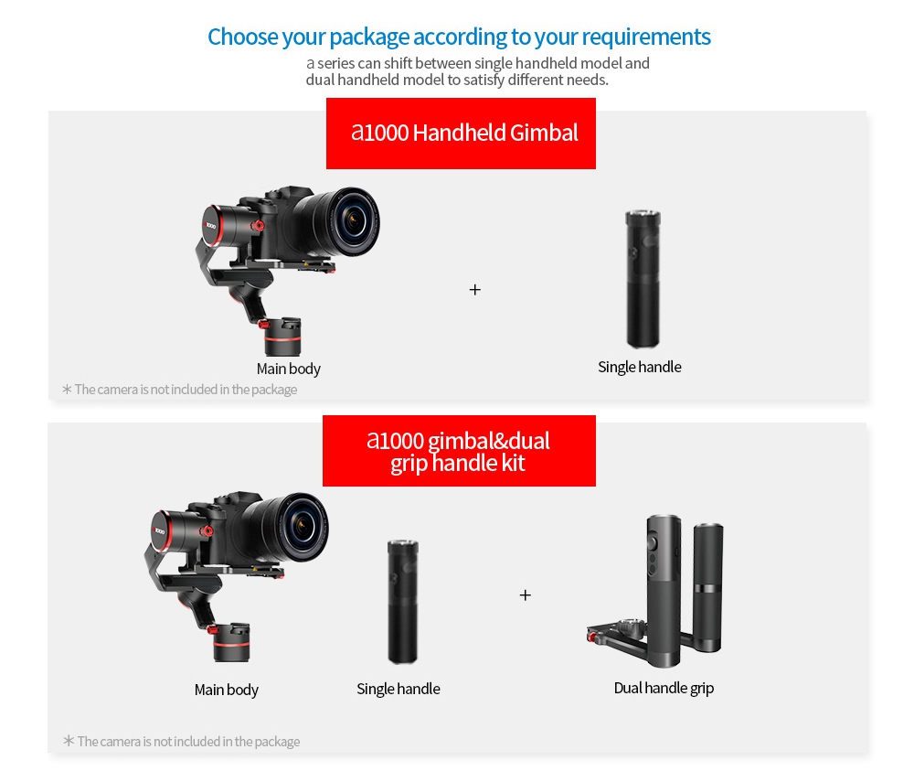 FeiyuTech A1000 3-Axis Brushless Handheld Gimbal for Mirrorless DSLR Camera Action Camera Smartphone - Single Handheld