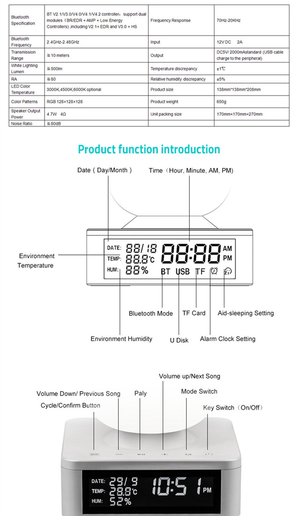 Table Lamp Wireless Bluetooth Speaker Light-RGB App Smart Control Bedside Lamp