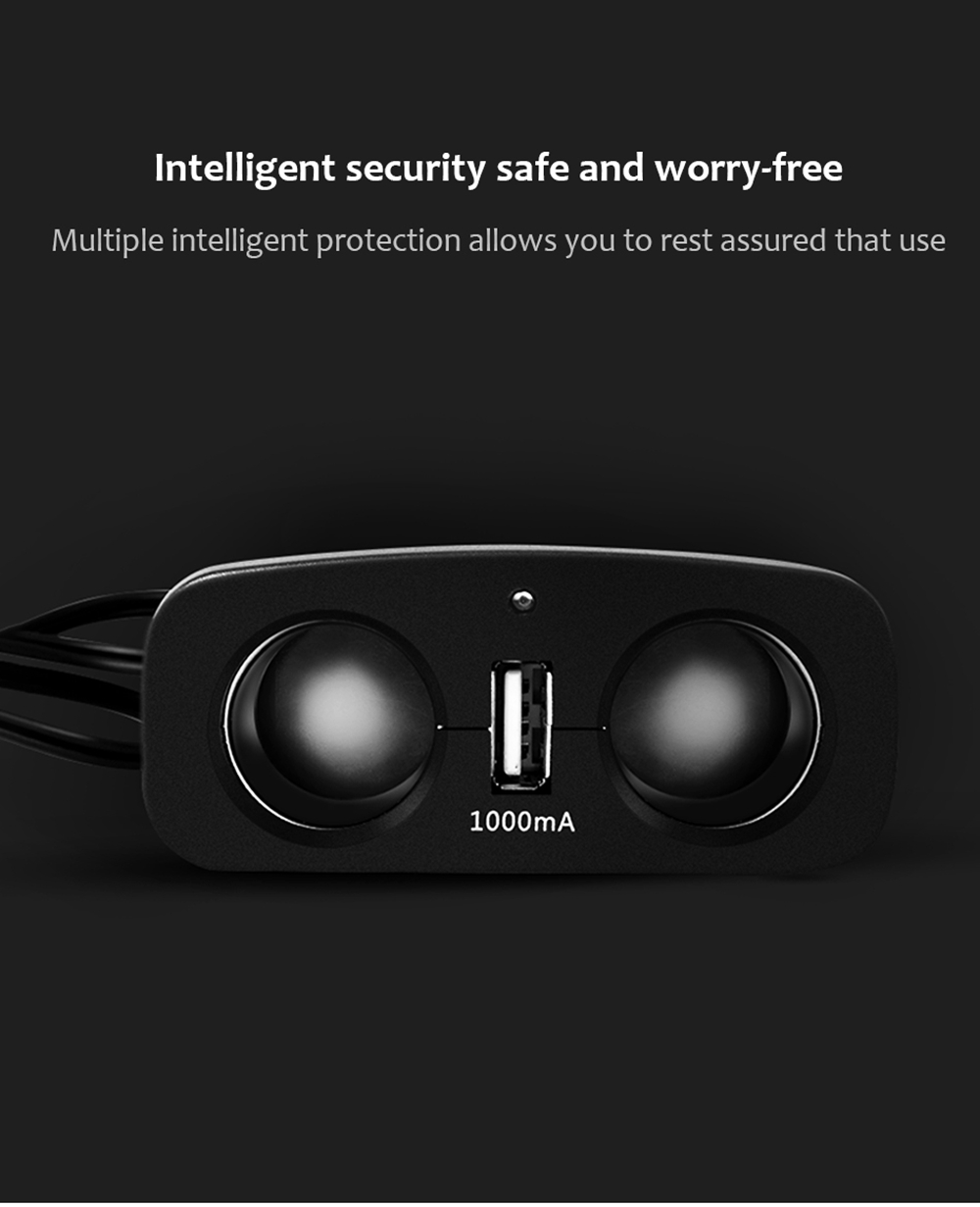 OZIO EF21 Multi-Function Car Charger 2 Sockets Car Cigarette Lighter Single USB Port Car Charger - Black