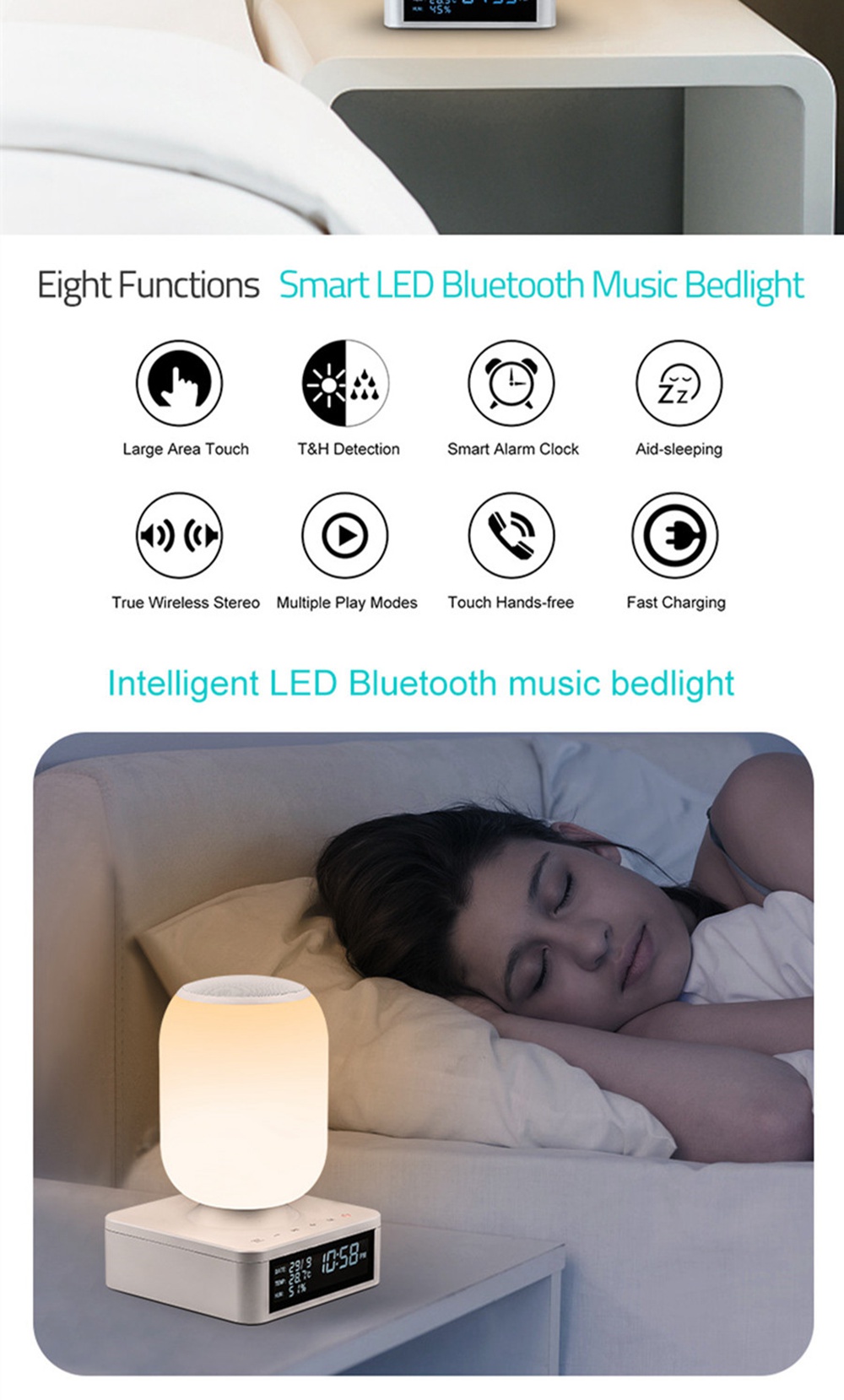 Table Lamp Wireless Bluetooth Speaker Light-RGB App Smart Control Bedside Lamp