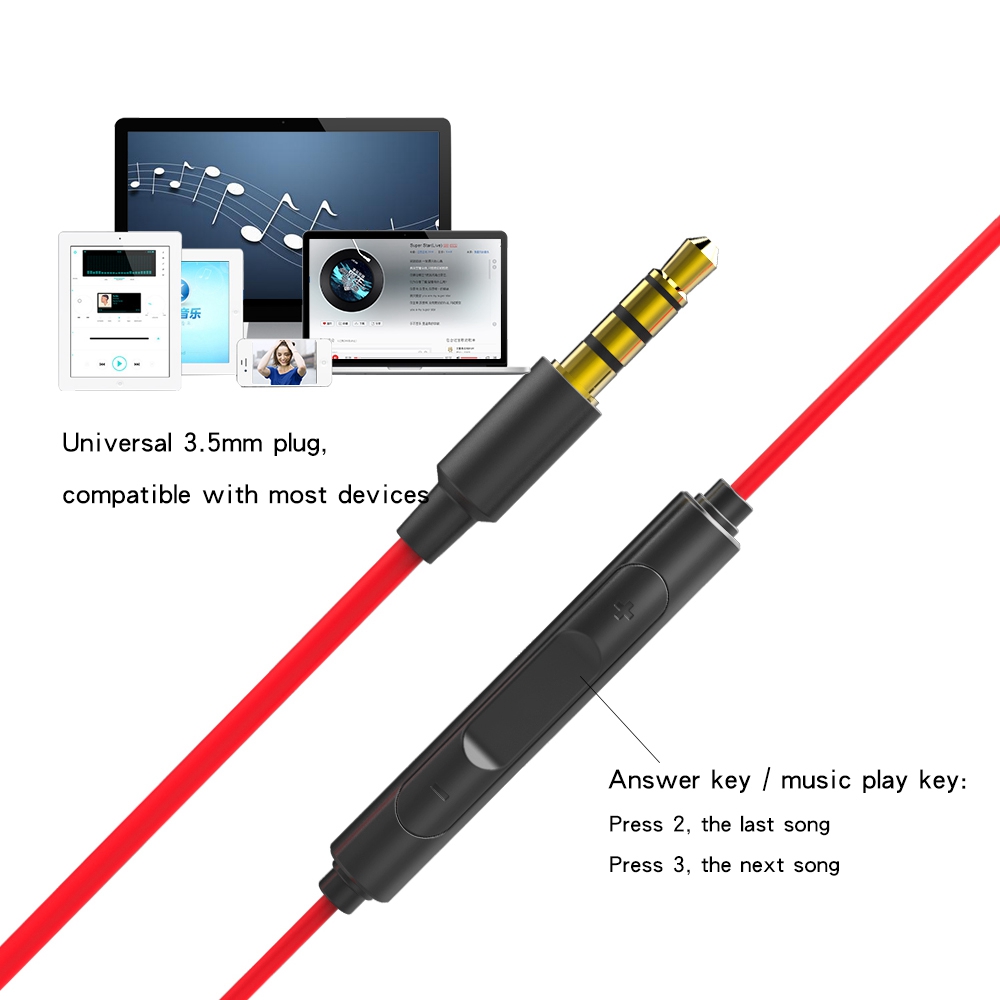 V6 In-ear Gaming Earphone for PC Phone PS4 Xbox One Mac Double Horn Drive with Microphone and Wire control - Black+red