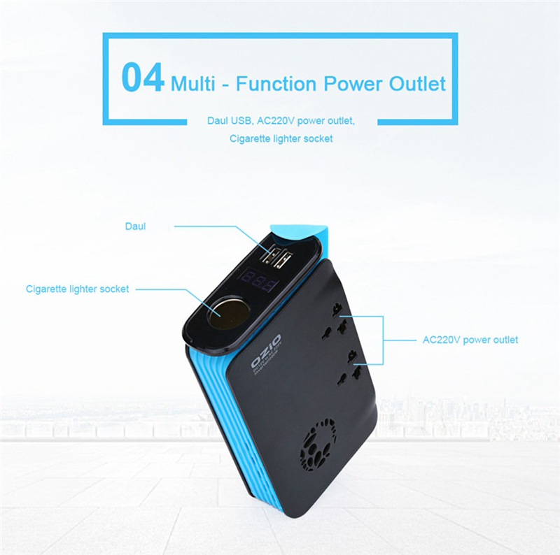 OZIO LB20A Car Inverter DC 12V To 220V AC 200W Car Charger Dual USB Ports Car Socket With Cigarette Lighter - Black