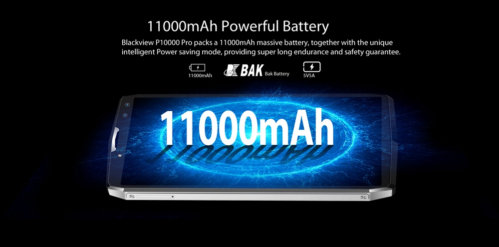 [HK Stock]Blackview P10000 Pro  5.99 Inch Smartphone MT6763 4GB 64GB 16.0MP+0.3MP Dual Rear Cameras Android 7.1 OS 11000mAh Battery - Black