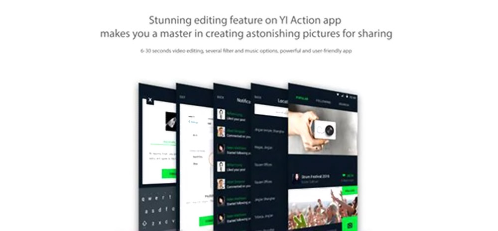 Xiaomi YI 4K Action Camera 2.19' Retina Screen Ambarella A9SE75 Sony IMX377 12MP 155 Angle Wide 1400mAh EIS - Black