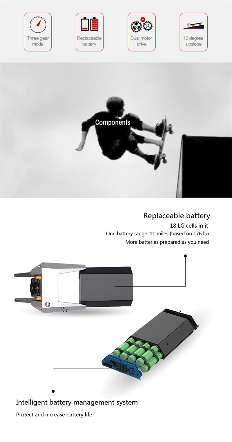 Funing Board Detachable Skateboard Booster Power Device Electric Board Remote Control Foldable Dual Motor - Black