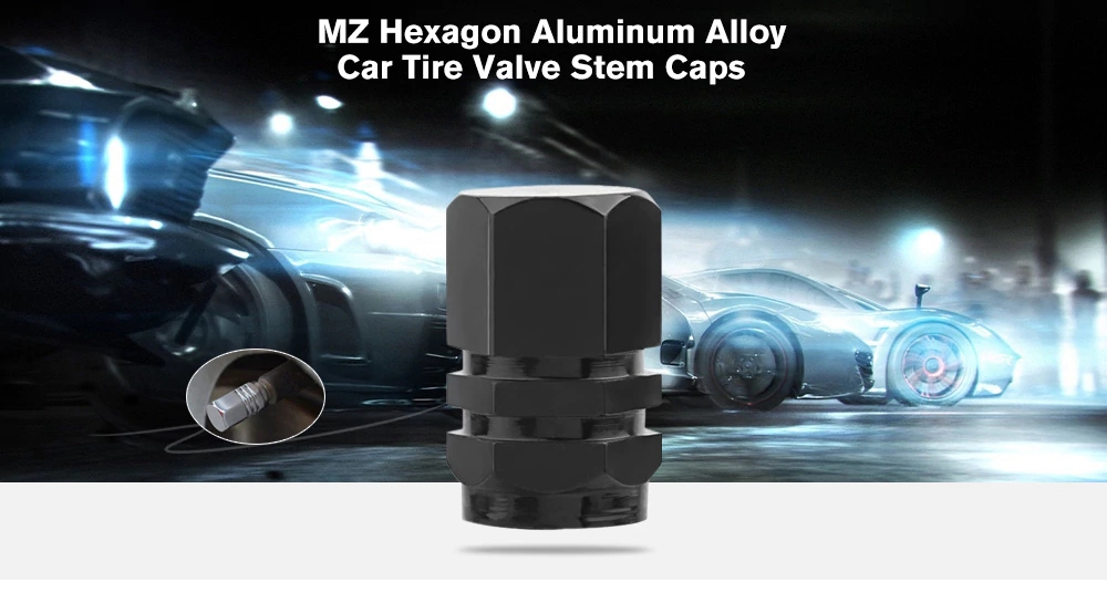 Hexagon Aluminum Car Tire Valve Stem Caps 4PCS Rim Dust Cap For Car/Motorcycle/Bicycle/Truck - Silver
