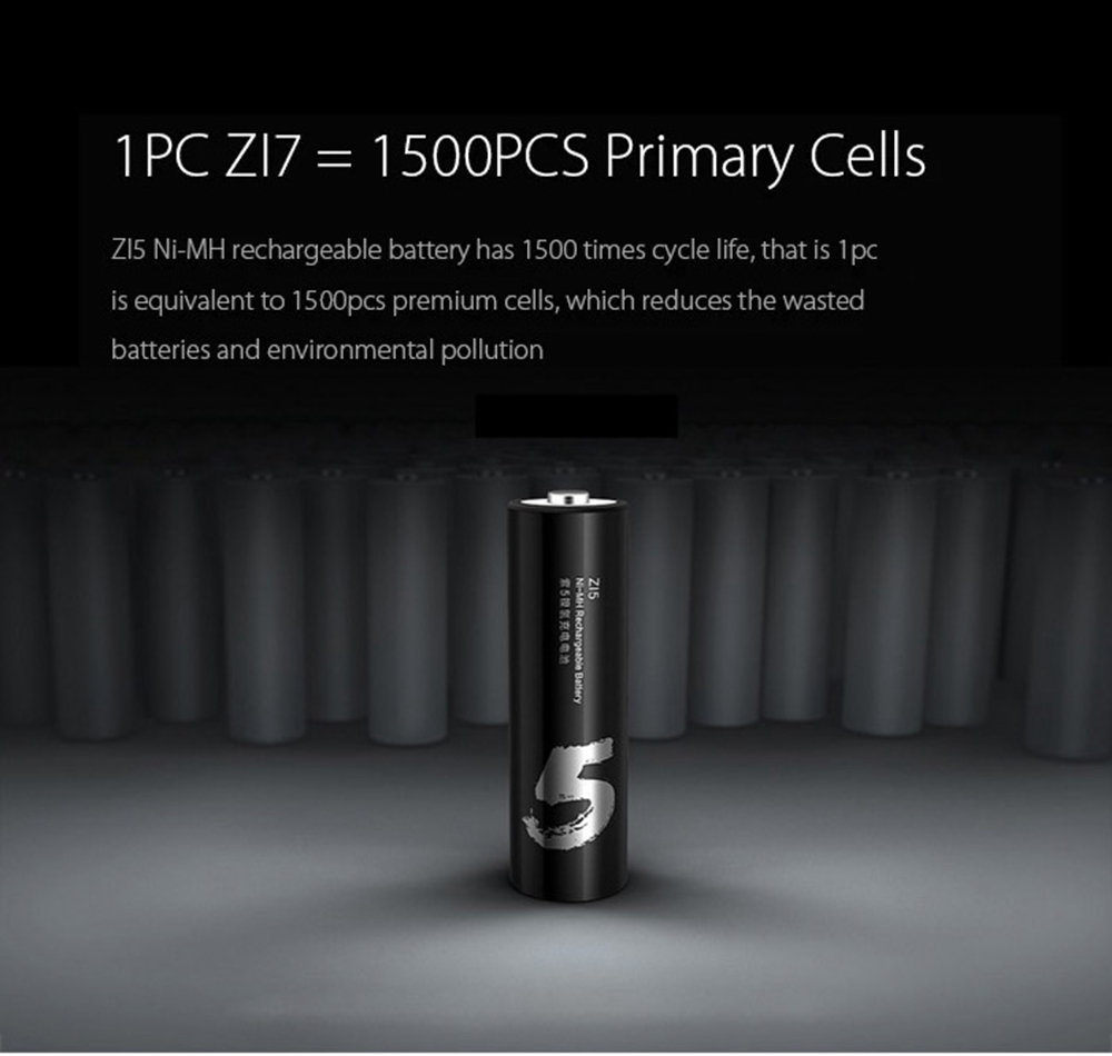 4Pcs Xiaomi ZI5 AA /No.5 1.2V 1800 mAh Ni-MH Rechargeable Battery - Black and White