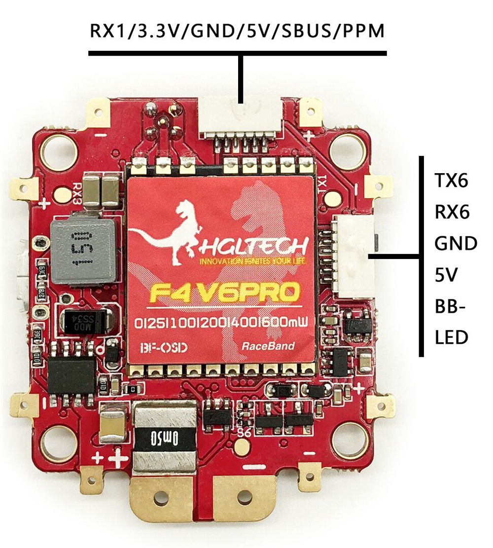 HGLRC F4 V6 PRO Flight Controller AIO OSD 5V/3A BEC PDB 5.8G 48CH VTX with Antenna Pigtail Cable - RP-SMA Female