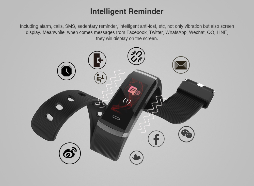 Makibes HR3 Smart Bracelet Continuous Heart Rate Monitor TFT Color Touchscreen IP67 Water Resistant Bluetooth Compatible With IOS Android - Black