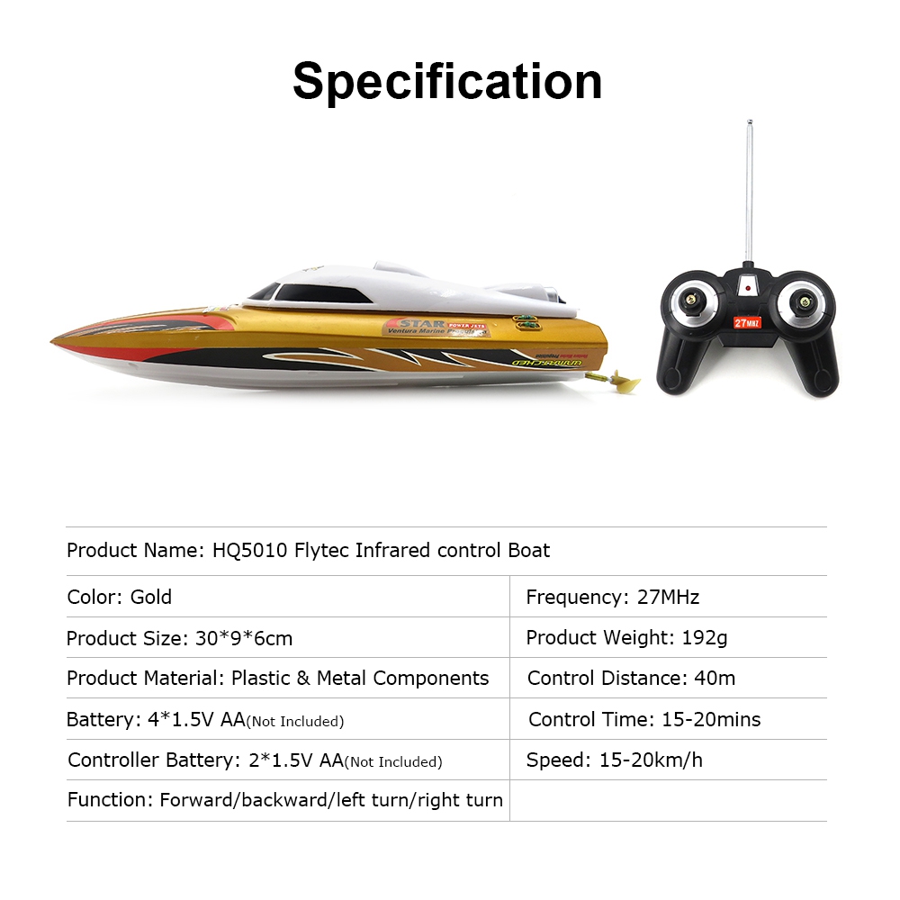Flytec HQ5010 27Mhz Brushed RC Racing Boat RTR - Gold