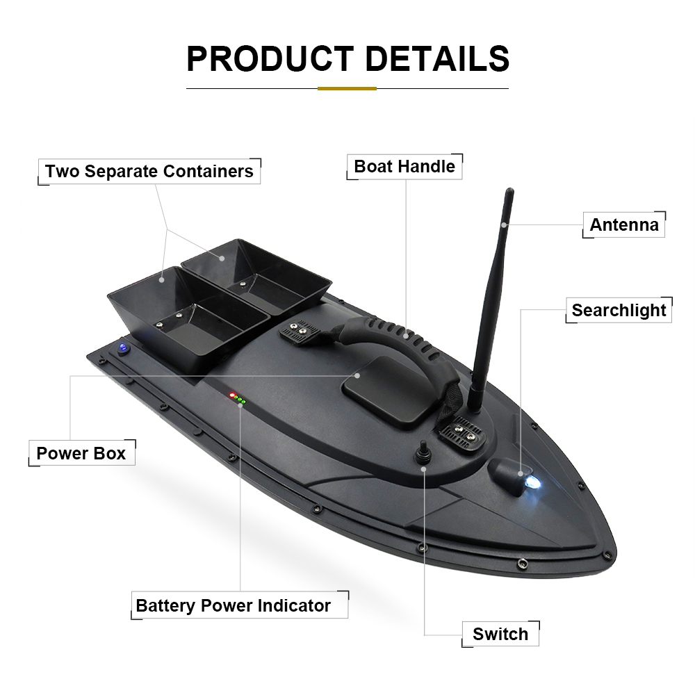 Flytec 5 Generation Intelligent Fishing Bait RC Boat with Double Motors 500M RC Distance 1.5KG Loading LED Light - Black
