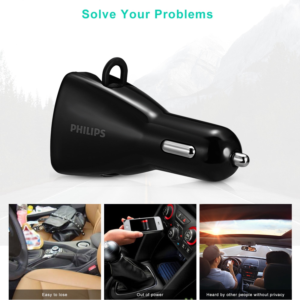 Philips SHB1801 Car Charger And Bluetooth Headset Kit 2.4A Single USB Port - Black