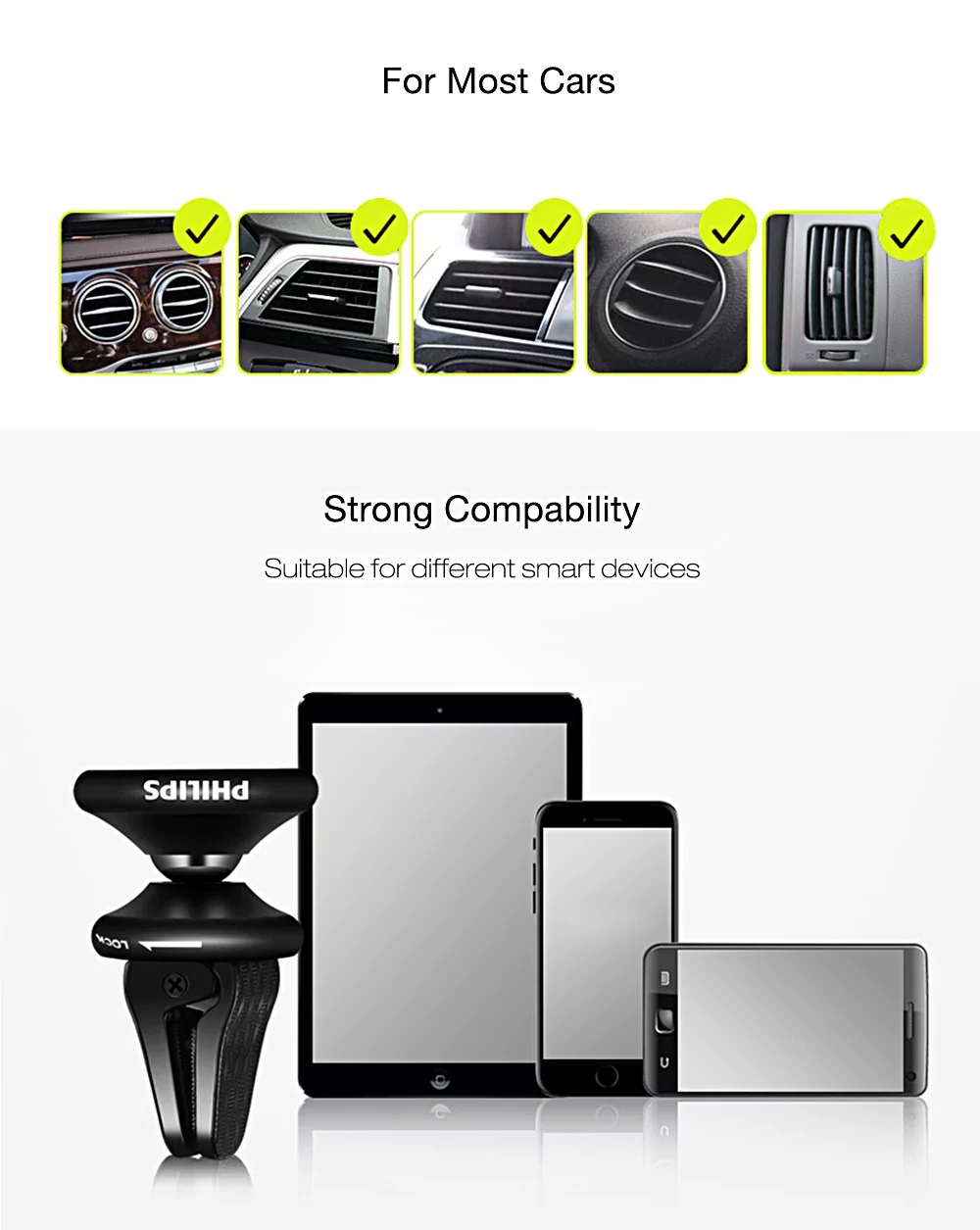 Philips DLK35006 Universal Car Mobile Phone Holder Outlet Magnetic Bracket For Tablet/Mobile Phone - Black