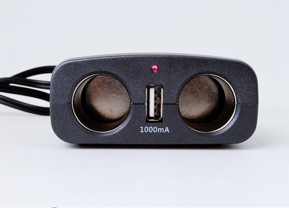 OZIO EF21 Multi-Function Car Charger 2 Sockets Car Cigarette Lighter Single USB Port Car Charger - Black