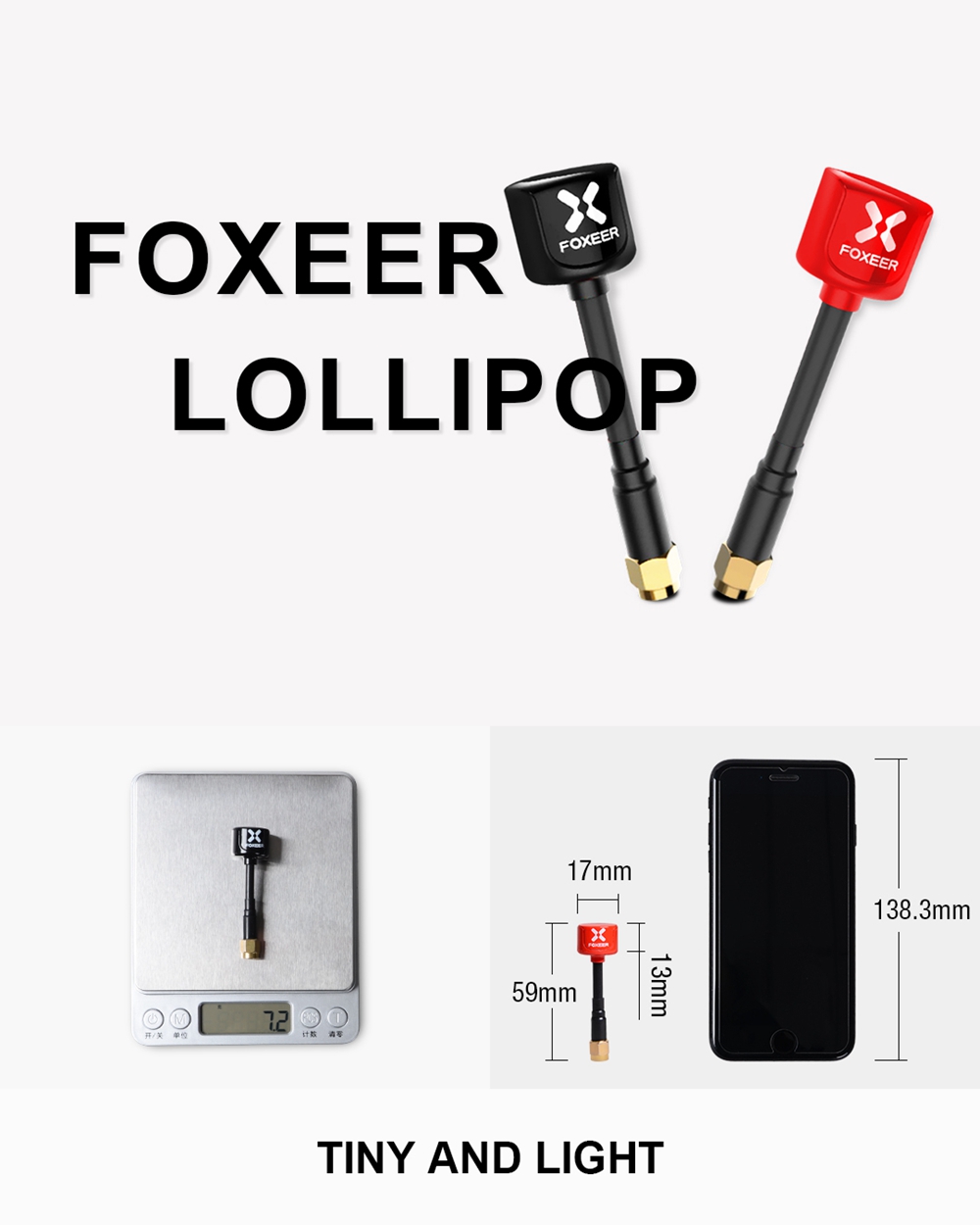 2PCS Foxeer Lollipop 5.8G 2.3dBi 59mm RHCP Mini FPV Antenna for Transmitter Receiver RP-SMA Male - Red